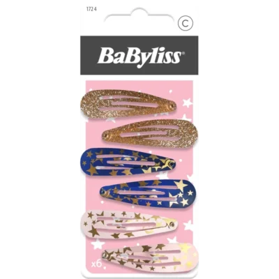 BaByliss KIDS Glitter & Stars Hair Clips (1724) 6 Pieces